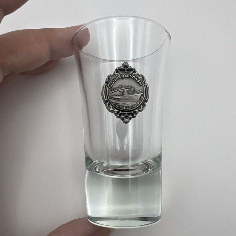 Royal Caribbean Allure of the Seas Glass Shot Glass Cruise Ship Pewter Coin
